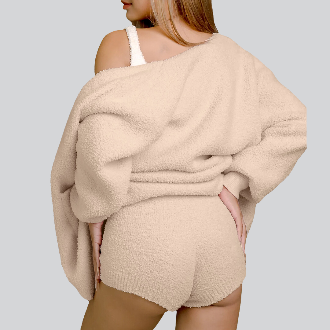 Cozy Knit 3 Piece Combo Set Beige Back